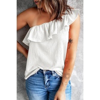 Azura Exchange One Shoulder Crinkle Tank with Ruffle Detail
