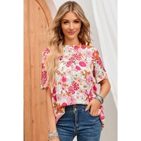 Azura Exchange Boho Flower Print Puff Sleeve Top