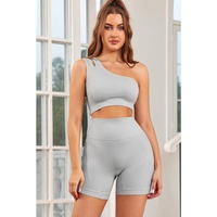 Azura Exchange Split Shoulder Ribbed Cropped Sports Top