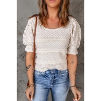 Azura Exchange Puff Sleeve Crochet Knit Top