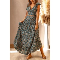 Azura Exchange Floral Ruffled Crop Top and Maxi Skirt Set
