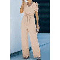 Azura Exchange Knotted High Waist Short Sleeve Jumpsuit