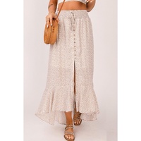 Azura Exchange Floral Print High Waist Maxi Skirt with Flounce and Side Slit