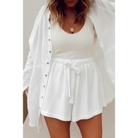 Azura Exchange Waffle Knit Lace-up High Waist Wide Leg Shorts