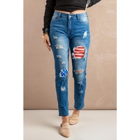 Azura Exchange Stripes and Stars Patches Ripped Jeans