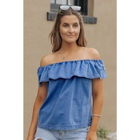 Azura Exchange Ruffled Denim Top