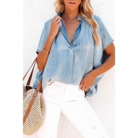 Azura Exchange V Neck Oversized Denim Blouse