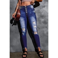 Azura Exchange Button Front Frayed Ankle Skinny Jeans