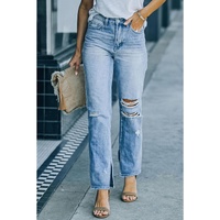 Azura Exchange Ripped High Waist Straight Leg Jeans with Side Splits