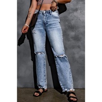 Azura Exchange Wide Leg High Waist Jeans with Ripped Details