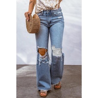 Azura Exchange Open Knee Wide Leg Jeans