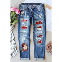 Azura Exchange Distressed Boyfriend Jeans with Santa Claus Pattern