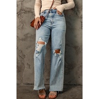 Azura Exchange Distressed Straight Leg Jeans with Frayed Hem