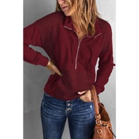 Azura Exchange Quilted Patch Half Zipper Sweatshirt