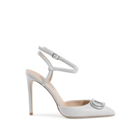 Blue Satin Stiletto Pump with Lace-Up Ankle Ties