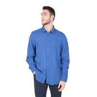 Hugo Boss Men's Linen Blue Shirt in Blue