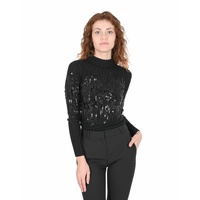 Hugo Boss Women's Black Cotton Blend Sweater with Silk Detail in Black