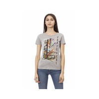 Trussardi Action Women's Chic Gray Cotton Blend Tee with Unique Print