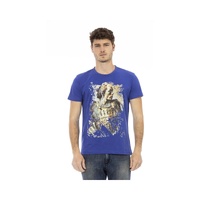 Trussardi Action Men's Sleek Blue Cotton Tee with Unique Front Print