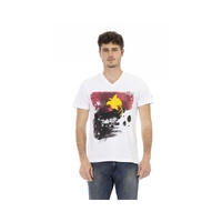 Trussardi Action Men's Elegant White V-Neck Tee with Front Print
