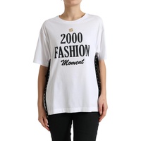 Dolce & Gabbana Women's White Slogan Print Lacing Detailed T-shirt