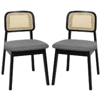 2x Dining Chair Wood Rattan Armless