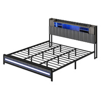 Bed Frame with Storage Headboard RGB LED