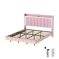 Floating Bed Frame LED Headboard USB Pink