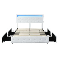 Bed Frame RGB LED PU 4 Drawer USB