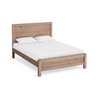Bedroom Suite in Solid Wood Veneered Acacia Construction Timber Slat Size Oak Bed, Bedside Table & Dresser 4 Pieces