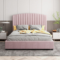 Camelia Size Bed Frame Pink Velvet Upholstery High Headboard Quality Slats Metal Structure