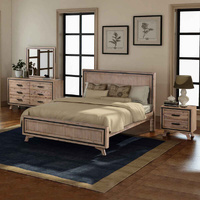 Bedroom Suite Size Silver Brush in Acacia Wood Construction Bed, Bedside Table & Dresser 4 Pieces