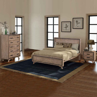 Bedroom Suite Size Silver Brush in Acacia Wood Construction Bed, Bedside Table & Tallboy 4 Pieces
