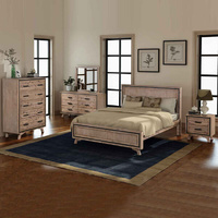 Bedroom Suite Size Silver Brush in Acacia Wood Construction Bed, Bedside Table, Tallboy & Dresser 5 Pieces