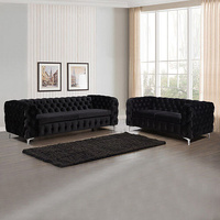 3+2 Seater Sofa Classic Button Tufted Lounge in Velvet Fabric with Metal Legs