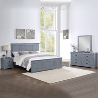 Bedroom Suite in Solid Wood & MDF Size Grey Colour Bed, Bedside Table & Dresser 4 Pieces