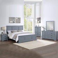 Bedroom Suite in Solid Wood & MDF Size Grey Colour Bed, Bedside Table, Dresser & Tallboy 5 Pieces