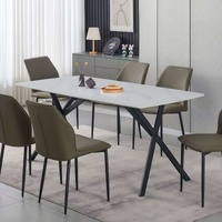 Dining Table Rectangular Shape Sintered Stone Top Powder Coated Iron Legs