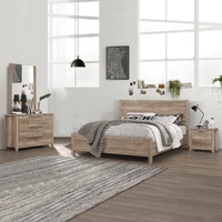 Bedroom Suite Wood Like MDF Structure Bed, Bedside Table & Tallboy 4 Pieces Natural