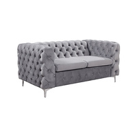 Sofa Classic Button Tufted Lounge Velvet Fabric Metal Legs Grey