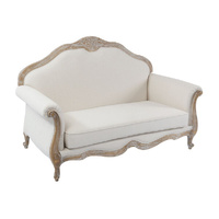 Oak Wood White Washed Finish Rolled Armrest Sofa Linen Fabric