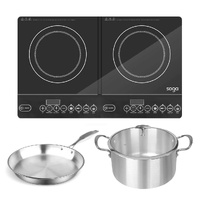 Dual Burners Cooktop Stove Stainless Steel Induction Casserole Fry Pan