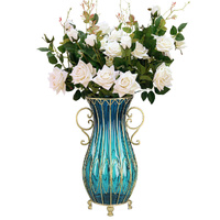 51cm Glass Tall Floor Vase with 12pcs White Artificial Artificial Flower Set
