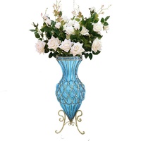67cm Glass Tall Floor Vase and 12pcs White Artificial Artificial Flower Set