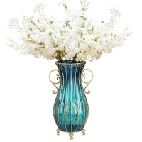 51cm Glass Tall Floor Vase and 10pcs White Artificial Artificial Flower Set