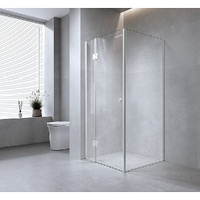 100 by 70cm Corner Frameless Shower Screen with Gunmetal Channel and SS Hinges, Round Handle