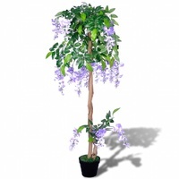 Potted Faux Wisteria with Cascading Flowers
