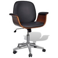 Swivel Arm Chair Bent Wood and Faux Leather