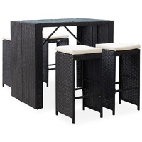 Outdoor Bar Set Poly Rattan and Glass Black