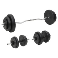Plastic-Coated Weight Plate Barbell and Dumbbell Kit